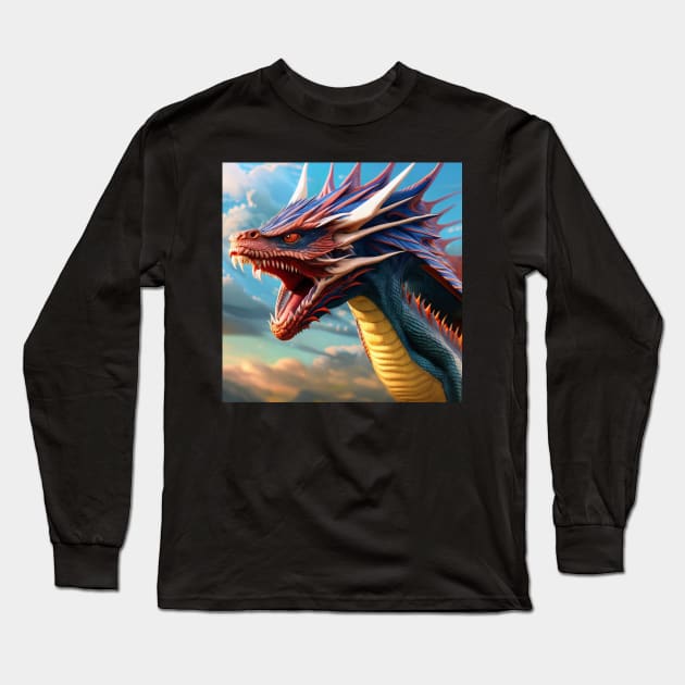 Blue and Red Spiny Dragon with Yellow Belly Long Sleeve T-Shirt by dragynrain